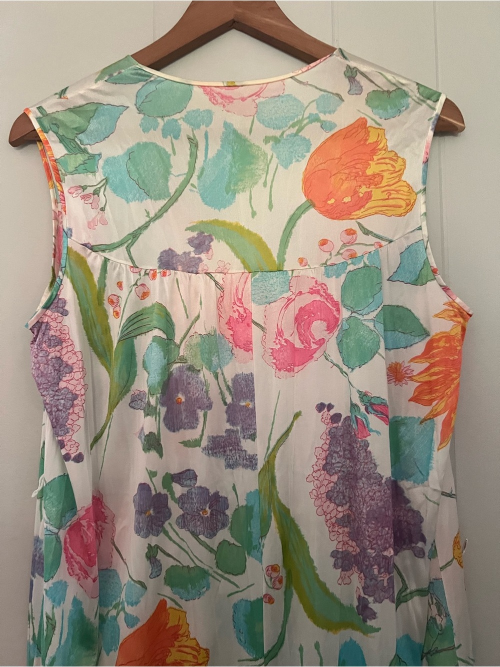 Vintage Floral Maxi Nightgown  Sleeveless Cottagecore Garden Print Lounge Dress - Picture 12 of 14